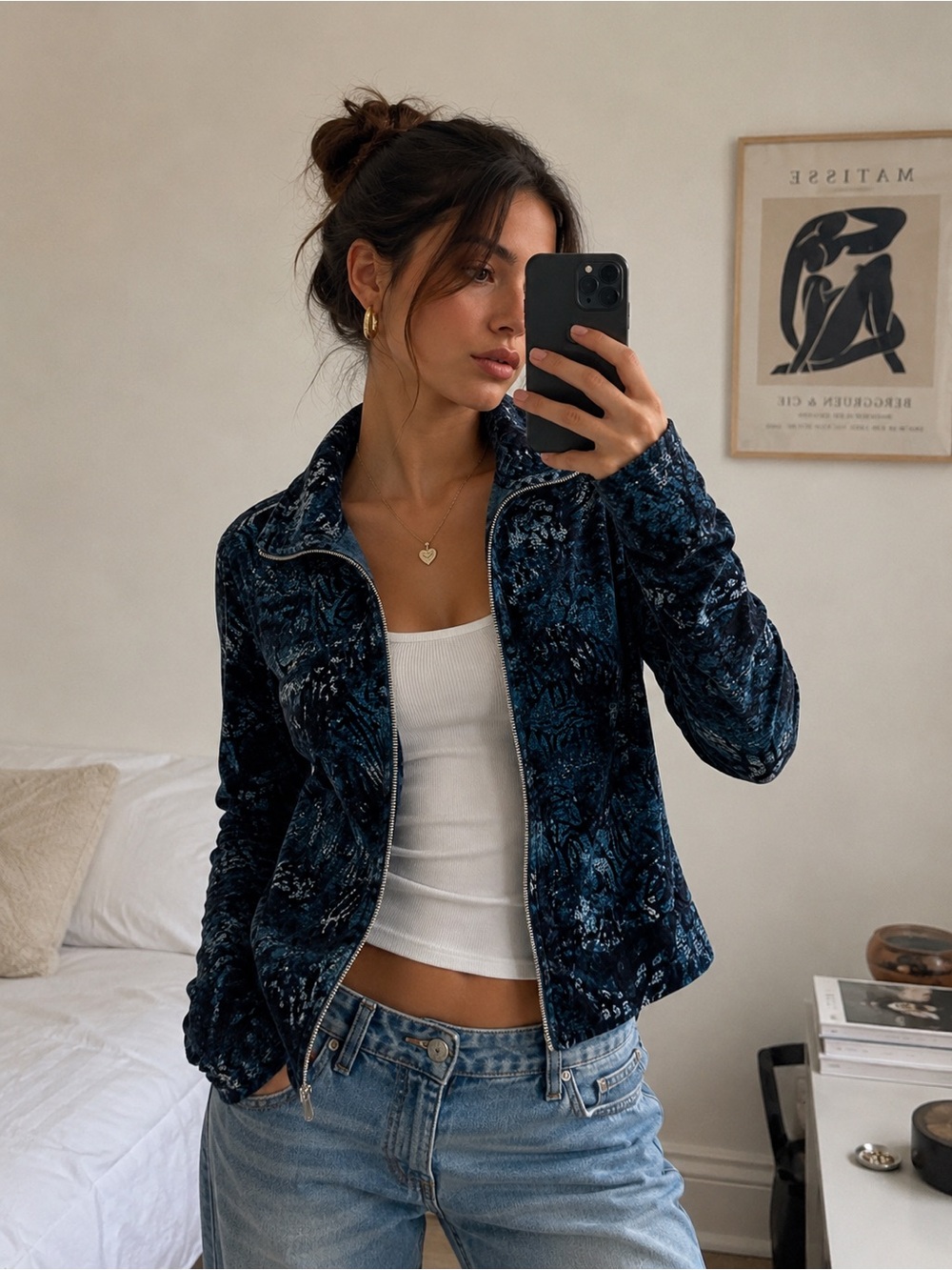 Y2K Blue Velour Zip Up Jacket Women’s Casual Vintage Style